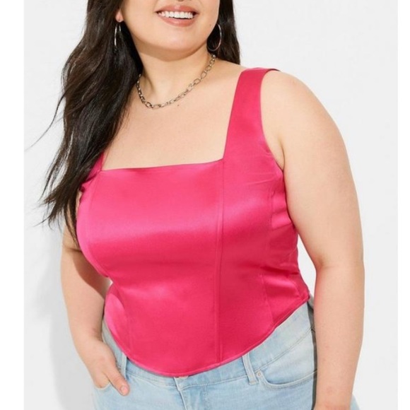 Torrid NWT Pink Satin Sleeveless Corset Top - Picture 2 of 6